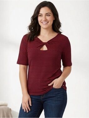 TOMMY HILFIGER Twisted Keyhole Stripped Pullover, Women’s XL, Red Black